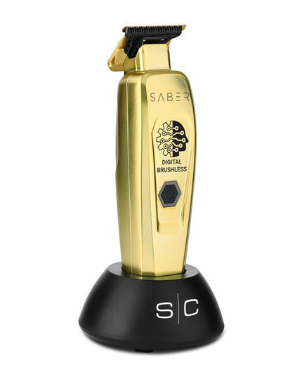 Experience the new standard with the Saber Professional Brushless Motor Hair Trimmer. With a whisper-quiet digital motor and the perfect blade combination - the Saber crunches so loud you can hear the cutting echo. The combination of the&nbsp;high torque Brushless Motor and the X-Pro blade with "The One" cutter&nbsp;can edge up with laser lines and also blast through bulk.