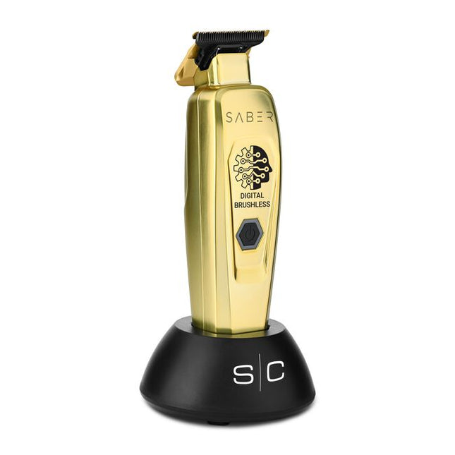 Experience the new standard with the Saber Professional Brushless Motor Hair Trimmer. With a whisper-quiet digital motor and the perfect blade combination - the Saber crunches so loud you can hear the cutting echo. The combination of the&nbsp;high torque Brushless Motor and the X-Pro blade with "The One" cutter&nbsp;can edge up with laser lines and also blast through bulk.