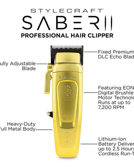 A perfect blend of power, precision, and luxury, designed to elevate your grooming experience. This state-of-the-art clipper is equipped with the latest features to meet the demands of both professional stylists and at-home grooming enthusiasts. At the heart of this clipper is the new and improved EON digital brushless motor, running at an impressive 7,200 rpm. This motor is efficient, optimized, and noise-reducing, ensuring a seamless and powerful cutting experience. Paired with Stylecraft's Blac