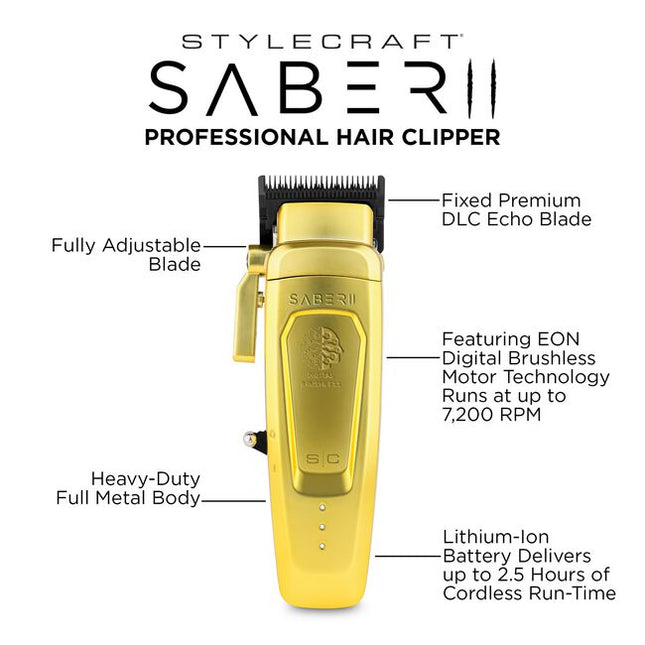 A perfect blend of power, precision, and luxury, designed to elevate your grooming experience. This state-of-the-art clipper is equipped with the latest features to meet the demands of both professional stylists and at-home grooming enthusiasts. At the heart of this clipper is the new and improved EON digital brushless motor, running at an impressive 7,200 rpm. This motor is efficient, optimized, and noise-reducing, ensuring a seamless and powerful cutting experience. Paired with Stylecraft's Blac