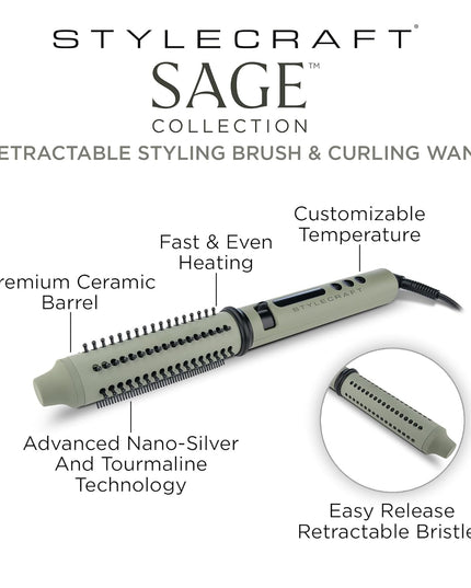 Elevate your hair styling routine with our premium ceramic barrel 2-in-1 Styling Brush and Curling Wand. Transform your hair into a masterpiece with our innovative styling tool, featuring a 1.25"" premium ceramic barrel infused with nourishing keratin, argan, and coconut oils.