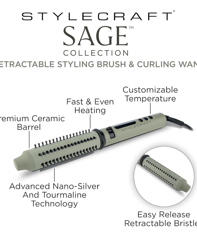 Elevate your hair styling routine with our premium ceramic barrel 2-in-1 Styling Brush and Curling Wand. Transform your hair into a masterpiece with our innovative styling tool, featuring a 1.25"" premium ceramic barrel infused with nourishing keratin, argan, and coconut oils.