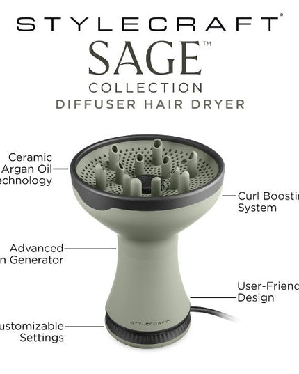 Engineered for curly and coily hair, the StyleCraft 2-in-1 Diffuser and Hair Dryer is an essential part of a perfect curl-defining ritual. Crafted to work with unique textures, it helps reduce frizz while boosting the inherent shape and bounce of curls. 