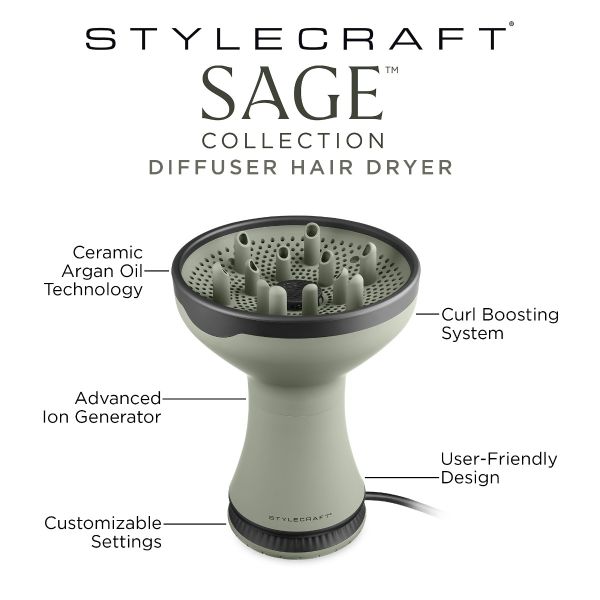 Engineered for curly and coily hair, the StyleCraft 2-in-1 Diffuser and Hair Dryer is an essential part of a perfect curl-defining ritual. Crafted to work with unique textures, it helps reduce frizz while boosting the inherent shape and bounce of curls. 