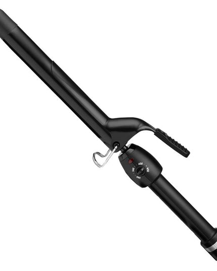 Achieve stunning, quality curls with the StyleCraft Extended Barrel Black Gold Curling Iron.The ceramic barrel is coated emitting negative ions that seal the hair cuticles to significantly reduce frizz and enhance shine. Engineered for durability, the piano wire spiraling grip features a resilient spring mechanism that guarantees reliable opening and closing of the clamp. 