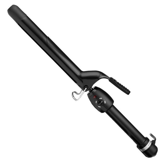 Achieve stunning, quality curls with the StyleCraft Extended Barrel Black Gold Curling Iron.The ceramic barrel is coated emitting negative ions that seal the hair cuticles to significantly reduce frizz and enhance shine. Engineered for durability, the piano wire spiraling grip features a resilient spring mechanism that guarantees reliable opening and closing of the clamp. 