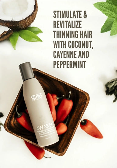 Surface's Awaken Therapuetic Conditioner promotes a healthy scalp and hair. Natural capsicum and menthol stimulate while vegan amaranth, soy and keravis proteins strengthen.