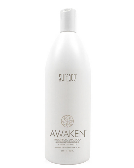 Surface's Awaken Therapeutic Shampoo uses natural palm and coconut oil to gently cleanse while natural capsicum and menthol stimulate to maximize delivery of nutrients to hair and scalp.