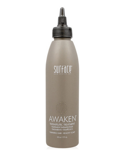 Surface's Awaken Therapeutic Treatment uses natural extracts including saw palmetto with mineral ferments and antioxidants to help detoxify and rejuvinate the scalp and follicle. Nutrients are maximized with vegan protein and essential amino acids.