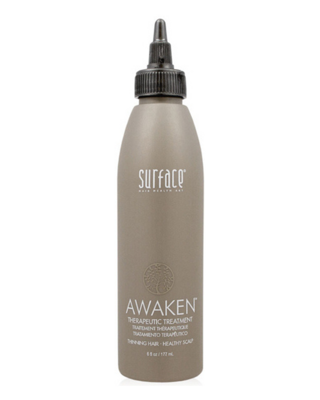 Surface's Awaken Therapeutic Treatment uses natural extracts including saw palmetto with mineral ferments and antioxidants to help detoxify and rejuvinate the scalp and follicle. Nutrients are maximized with vegan protein and essential amino acids.
