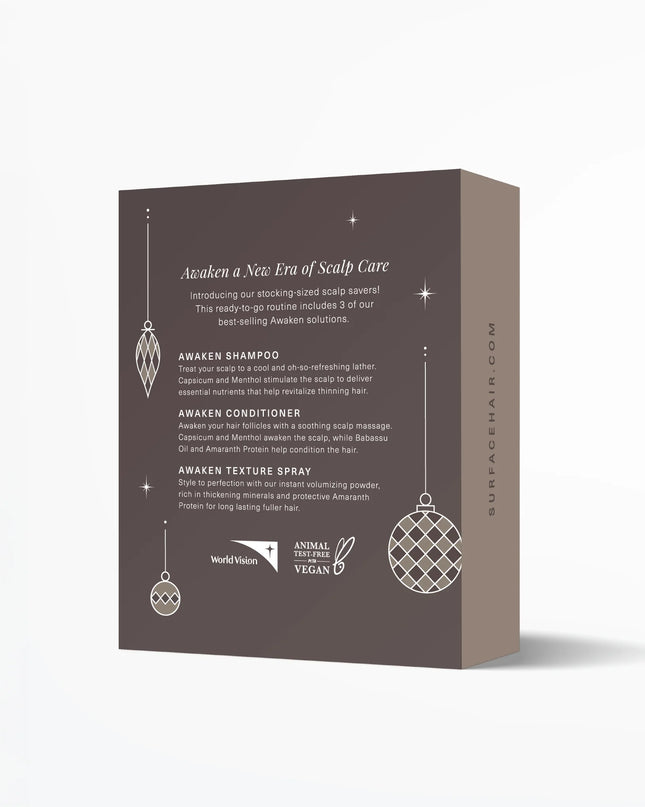 Awaken A New Era Of Scalp Care. A healthy scalp means healthy hair. Get started on a new hair journey with our 3-piece scalp-saving and styling set, including Shampoo, Conditioner, and our fan-favorite Texture Spray.