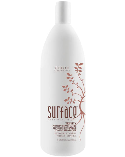 Surface's Trinity Protein Repair Tonic revives and repairs. Amaranth, soy and keravis cationic proteins penetrate, repair, condition, shine and protect. Heat styling maximized reconstruction!