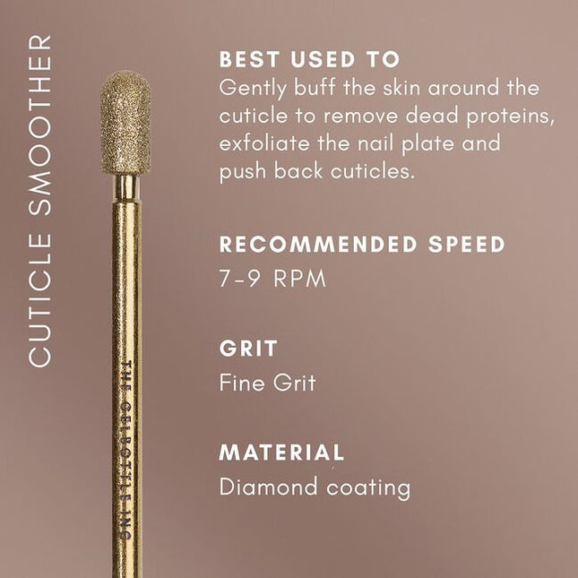 TGB Cuticle Smoother and its ergonomic design gently buffs the skin around the cuticle to remove dead proteins, exfoliate the nail plate and can also support in preparing the cuticles. ?This final step to your cuticle prep will leave the skin polished and ready for nail plate preparation.
