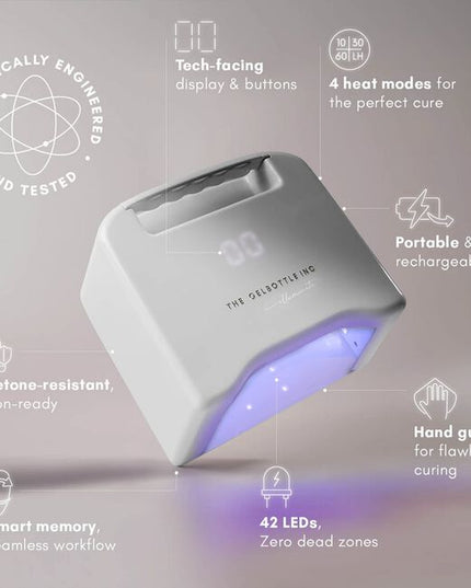 Precision curing. Anytime. Anywhere. This is the future of curing.

Meet Illuminate — the rechargeable and portable LED gel nail lamp engineered for nail pros who refuse to compromise. Scientifically engineered from the ground up to cure every TGB system, this next-generation LED nail lamp combines true portability and cordless freedom with cutting-edge technology for flawless results. Four years in the making — this is everything you rely on, rebuilt, redefined, and reimagined.