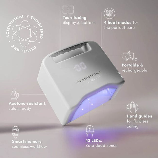 Precision curing. Anytime. Anywhere. This is the future of curing.

Meet Illuminate — the rechargeable and portable LED gel nail lamp engineered for nail pros who refuse to compromise. Scientifically engineered from the ground up to cure every TGB system, this next-generation LED nail lamp combines true portability and cordless freedom with cutting-edge technology for flawless results. Four years in the making — this is everything you rely on, rebuilt, redefined, and reimagined.