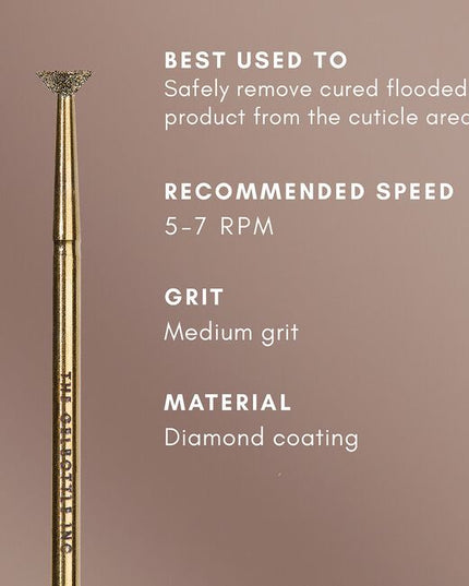 The Deflooder Bit is set to become your new nail saviour. The unique flat-edged diamond bit has a medium grit designed for precision work to separate product from the cuticle and reduce the risk of lifting, ensuring you have the tool you need for those rare occasions.