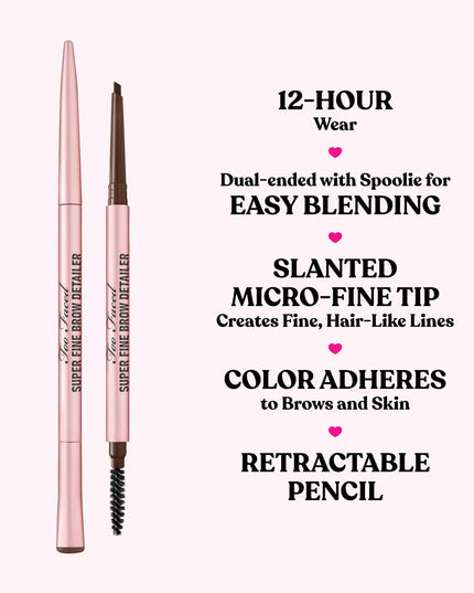This micro-fine, bevel-tipped brow detailer eyebrow pencil delivers smooth, creamy color with precise strokes, making it possible to mimic a professional microblading effect. Define arches, fill sparse areas, and shape brows for a natural or dramatic look that’s waterproof, smudge proof, and super longwearing.