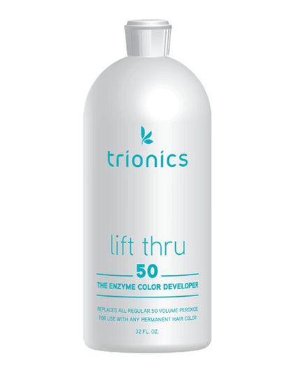Lift-Thru Developer 50 Volume is the ultimate enzyme tint and bleach developer used for on scalp lifting action for drabbing, high lift, bleaches and tints. Lift-Thru Developer 50 Volume breaks through the gold band to eliminate gold and brassy tones. It's the strongest on scalp lifting action available. This developer works in 10-20 minutes!