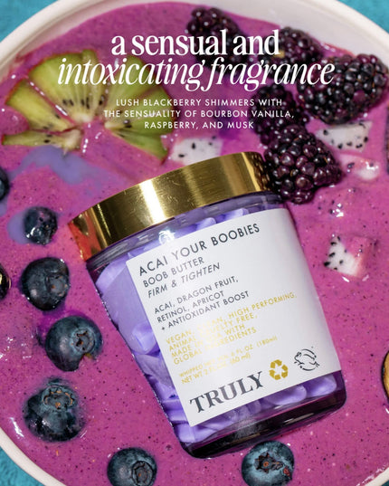 Perk up your pair with Acai Your Boobies whipped butter! It’s designed to smooth skin and nips while also tightening and firming your twins! It also helps reduce the appearance of stretch marks and fine lines for a youthful perky chest!