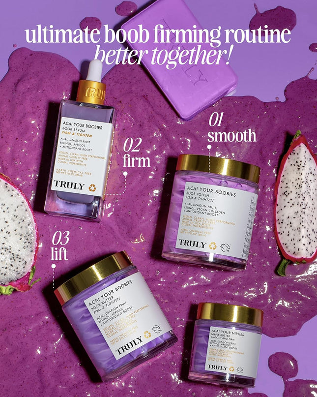 Perk up your pair with Acai Your Boobies polish! Designed to smoothen skin and nips while also targeting the appearance of stretch marks and fine lines.