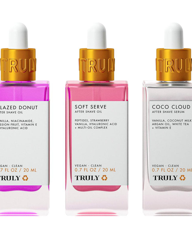 The most iconic, indulgent, delectable scents, delivered in 3 beauty treatments.
.7 fl. oz. Coco Cloud Argan Oil + Vitamin E Body Serum Mini
.7 fl. oz. Glazed Donut Niacinamide Body Oil Mini
.7 fl. oz. Soft Serve Peptide Body Oil Mini