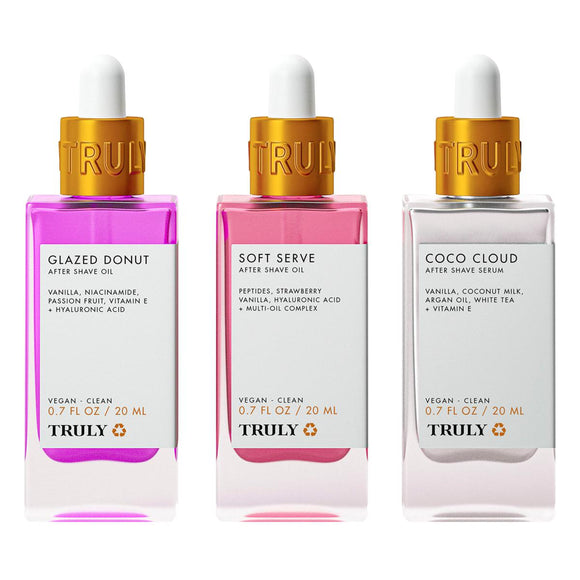 The most iconic, indulgent, delectable scents, delivered in 3 beauty treatments.
.7 fl. oz. Coco Cloud Argan Oil + Vitamin E Body Serum Mini
.7 fl. oz. Glazed Donut Niacinamide Body Oil Mini
.7 fl. oz. Soft Serve Peptide Body Oil Mini
