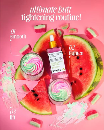 Give your tush an extra push with Truly's Buns Of Glowry Tighten & Glow Smoothing Butt Butter. Its two key ingredients - wheat protein and watermelon extract, leave you with a firm derriere that glows.