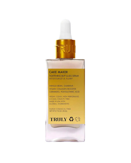 Introducing the TRULY Cake Maker Tightening Butt Leg Serum in a convenient travel size of 20ml/.7oz! This authentic, innovative product is designed to help you whip your curves into shape, combining a delightful freshly-baked fragrance with powerful anti-aging ingredients.