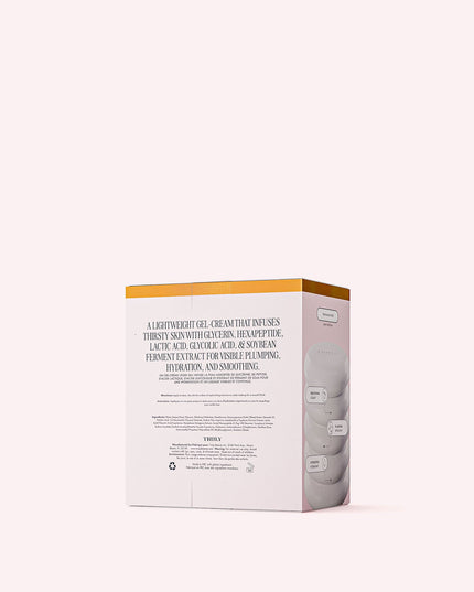 A lightweight gel cream that infuses dry, textured skin with hexapeptide, glycolic acid, and soybean ferment extract for a visibly plumper, smoother complexion