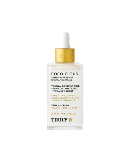 Ideal for reversing skincare code reds - Truly's Coco Cloud After Shave Serum is infused with calming coconut, antibacterial vanilla, and hydrating argan oil to help alleviate post-shave dryness, irritation, and ingrowns. Use it to up your skin's sparkle, too!