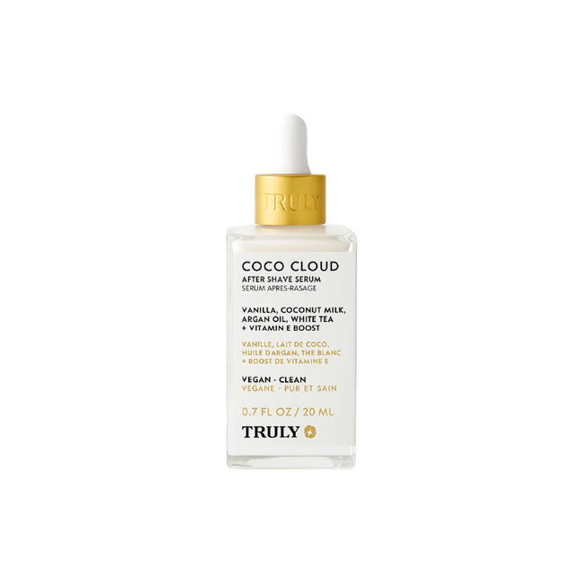 Ideal for reversing skincare code reds - Truly's Coco Cloud After Shave Serum is infused with calming coconut, antibacterial vanilla, and hydrating argan oil to help alleviate post-shave dryness, irritation, and ingrowns. Use it to up your skin's sparkle, too!
