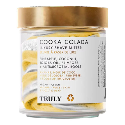 For the most delicate shave down there. Truly's Cooka Colada Luxury Shave Butter creates a comfy barrier to ward off cuts, ingrown, and razor burn. Made with soothing primrose and exfoliating pineapple enzymes for a close, painless shave-and the sleekest bikini line.