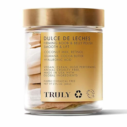 A hydrating body polish that visibly firms and smooths skin on the boobs and belly. Formulated with retinol, coconut milk, and hyaluronic acid, it targets stretch marks, sagging, and dry skin.