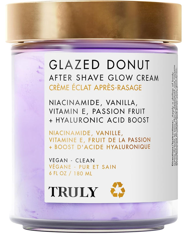 A luxe, lightweight body moisturizer that deeply nourishes, hydrates, and protects with a sweet vanilla glaze scent.
Our Glazed Donut After Shave Glow Cream melts into skin for instant razor burn and bump relief. Formulated with hyaluronic acid, niacinamide, and vitamin E to leave skin gorgeously smooth and glowing.