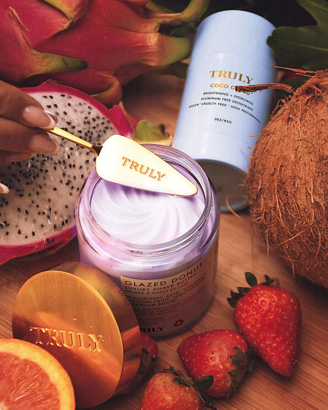 Get smooth, lustrous skin with our new Glazed Donut Whipped Shave Butter. This ultra-rich, hydrating formula softens hair for maximum glide and creates a buttery moisture barrier to protect against razor burn and bumps. Loaded with hyaluronic acid and niacinamide, it’s perfect for dry, easily irritated skin.