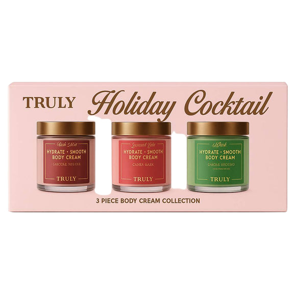 Indulge your skin in festive luxury with the Truly Holiday Cocktail 3-Piece Body Cream Collection. This limited-edition set features three rich, ultra-hydrating body creams inspired by your favorite holiday cocktails. Each cream is crafted with nourishing ingredients and decadent fragrances to leave your skin soft, smooth, and beautifully scented all season long.