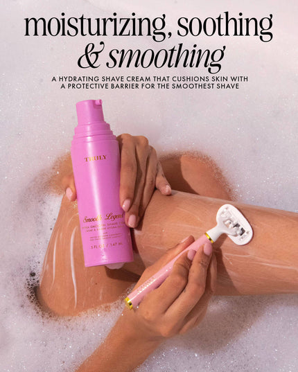 Meet the creamiest, dreamiest shave cream. Powered by Truly’s proprietary Phyto-Smooth Complex™, this jasmine-scented rich whip cushions skin with a protective moisture barrier for a close shave that leaves you irresistibly soft and smooth.