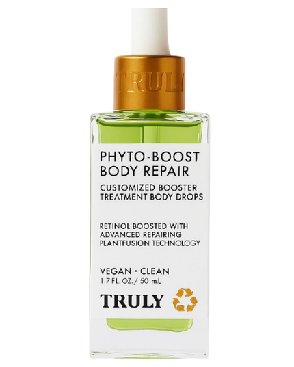 Give your skin the ultimate recovery boost with Phyto-Boost Body Repair by Truly. Powered by advanced Plantfusion Technology and enriched with retinol, these treatment drops are designed to visibly repair, nourish, and revitalize dull or damaged skin. Infused with hemp seed oil, rose extract, and antioxidant-rich botanicals, this vegan and clean formula helps restore elasticity, improve texture, and support skin renewal.