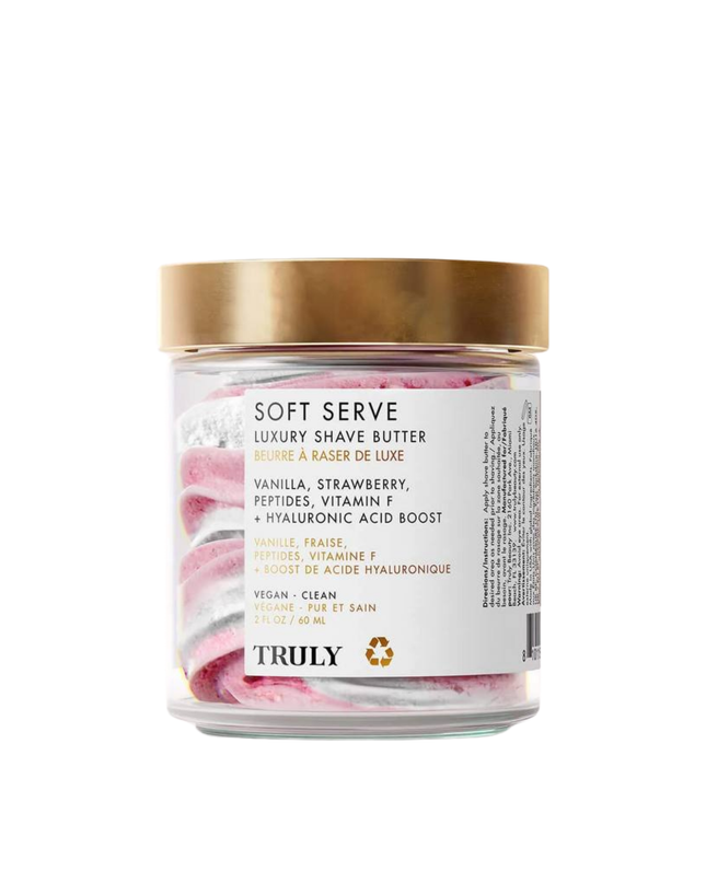Get the scoop on upgrading your shave. Treat yourself to the yummy richness of our Soft Serve Luxury Shave Butter. Its dessert like swirl packs powerful peptides, while the thick texture softens hair and protects even the most sensitive skin from razor burn. And bonus..it smells like a delicious strawberry sundae!