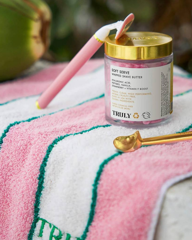 Get the scoop on upgrading your shave. Treat yourself to the yummy richness of our Soft Serve Luxury Shave Butter. Its dessert like swirl packs powerful peptides, while the thick texture softens hair and protects even the most sensitive skin from razor burn. And bonus..it smells like a delicious strawberry sundae!