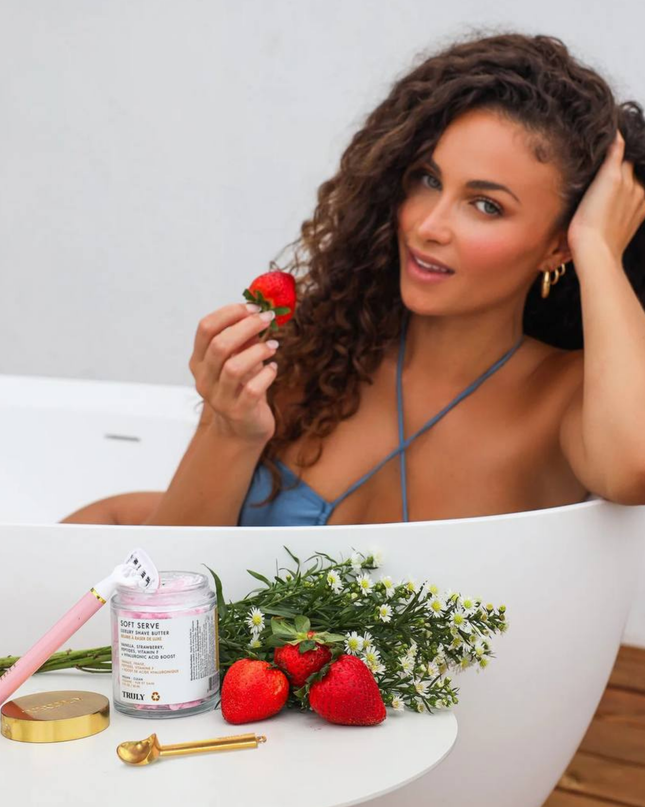 Get the scoop on upgrading your shave. Treat yourself to the yummy richness of our Soft Serve Luxury Shave Butter. Its dessert like swirl packs powerful peptides, while the thick texture softens hair and protects even the most sensitive skin from razor burn. And bonus..it smells like a delicious strawberry sundae!