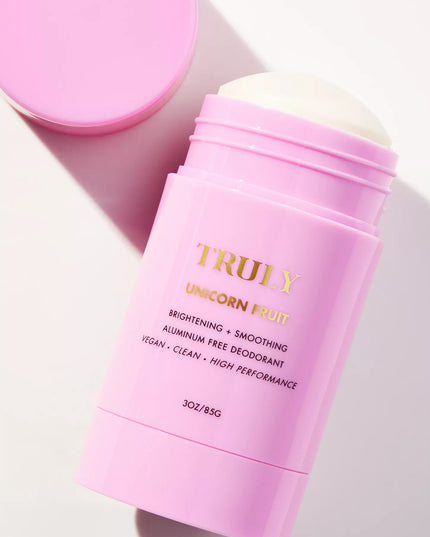 Stay sweet all day with Truly's Unicorn Fruit Deodorant, an aluminum-free treat scented like cotton candy. This magical formula helps keep odors at bay while leaving skin feeling soft and smooth—a whimsical touch for your daily routine!