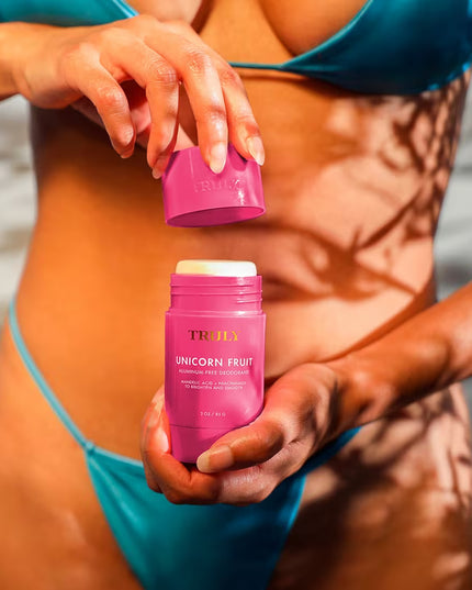 Truly Unicorn Fruit Skin Brightening Deodorant. This aluminum-free deodorant does it all: smooths, brightens, eliminates odors, and diminishes discoloration - for your prettiest pitties.