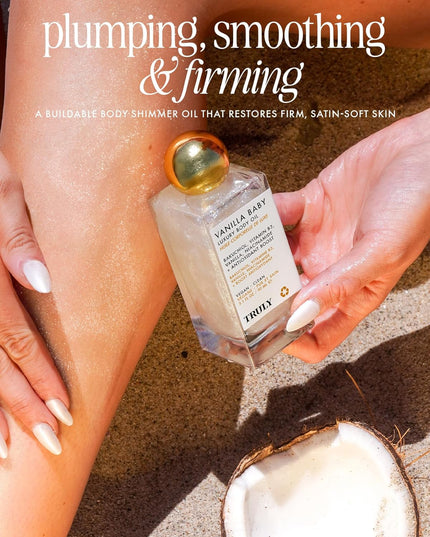 A luxury body oil that helps visibly plump skin for added volume, tighter looking skin, and a glistening, satin-like finish.