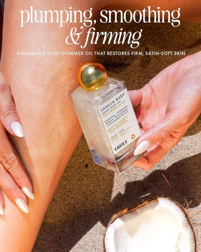 A luxury body oil that helps visibly plump skin for added volume, tighter looking skin, and a glistening, satin-like finish.