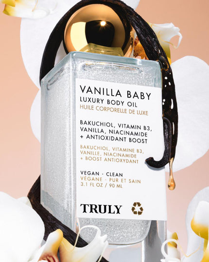Your two-step ritual for luminous skin and a warm vanilla scent.

.7 fl. oz. Vanilla Baby Luxury Body Oil Mini
2.8 fl. oz. Vanilla Baby Shimmer Body Butter Mini