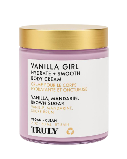 Wrap your skin in a soft, sensual glow with Vanilla Girl Hydrate + Smooth Body Cream&nbsp;by Truly Beauty. This luxurious, whipped body cream delivers deep hydration and a silky-smooth finish with an irresistible scent of vanilla, mandarin, and brown sugar. The nourishing formula melts effortlessly into the skin, locking in moisture while enhancing your natural radiance.