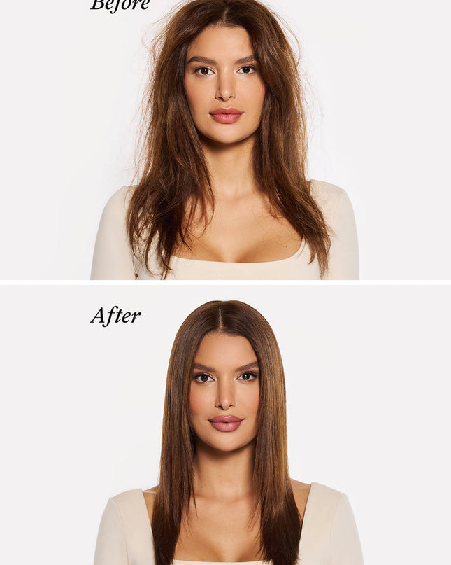 A powerful, yet lightweight leave-in thermo mist that forms a protective shield around each strand to block humidity, lock in moisture, and seal in shine for a perfectly smooth, long lasting, and frizz-free finish.