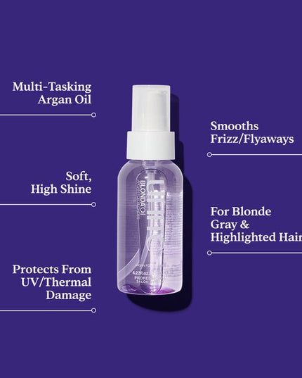 A multi-tasking argan oil formulated to nourish, repair, smooth frizz and flyaways, and protect blonde hair.
