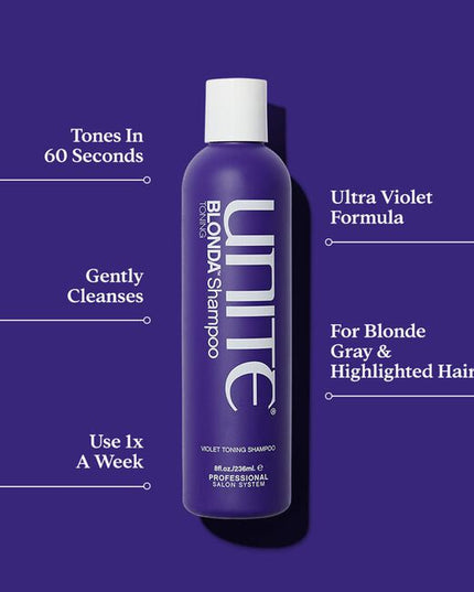 An ultra-violet toning shampoo designed to gently cleanse, lighten and brighten brassy blonde tones in just 60 seconds.